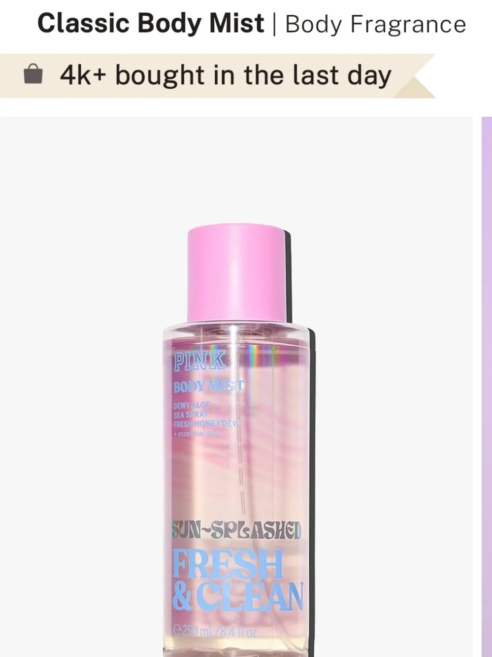 PINK By Victoria's Secret Fresh & Clean Sun Splashed Body Mist NEW 8.4oz Beach
